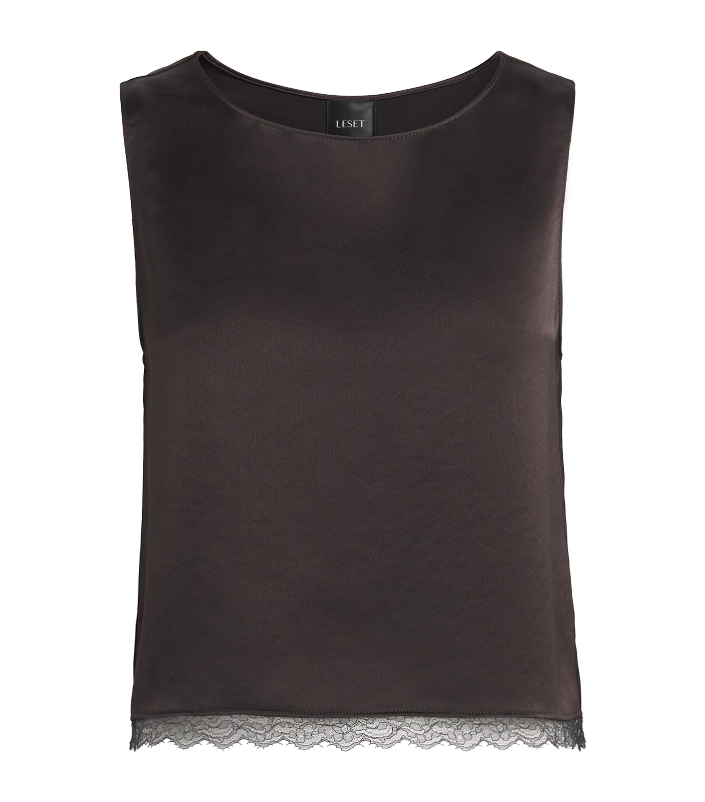 LESET Womens Lace-Trim Barb Tank Top Chocolate