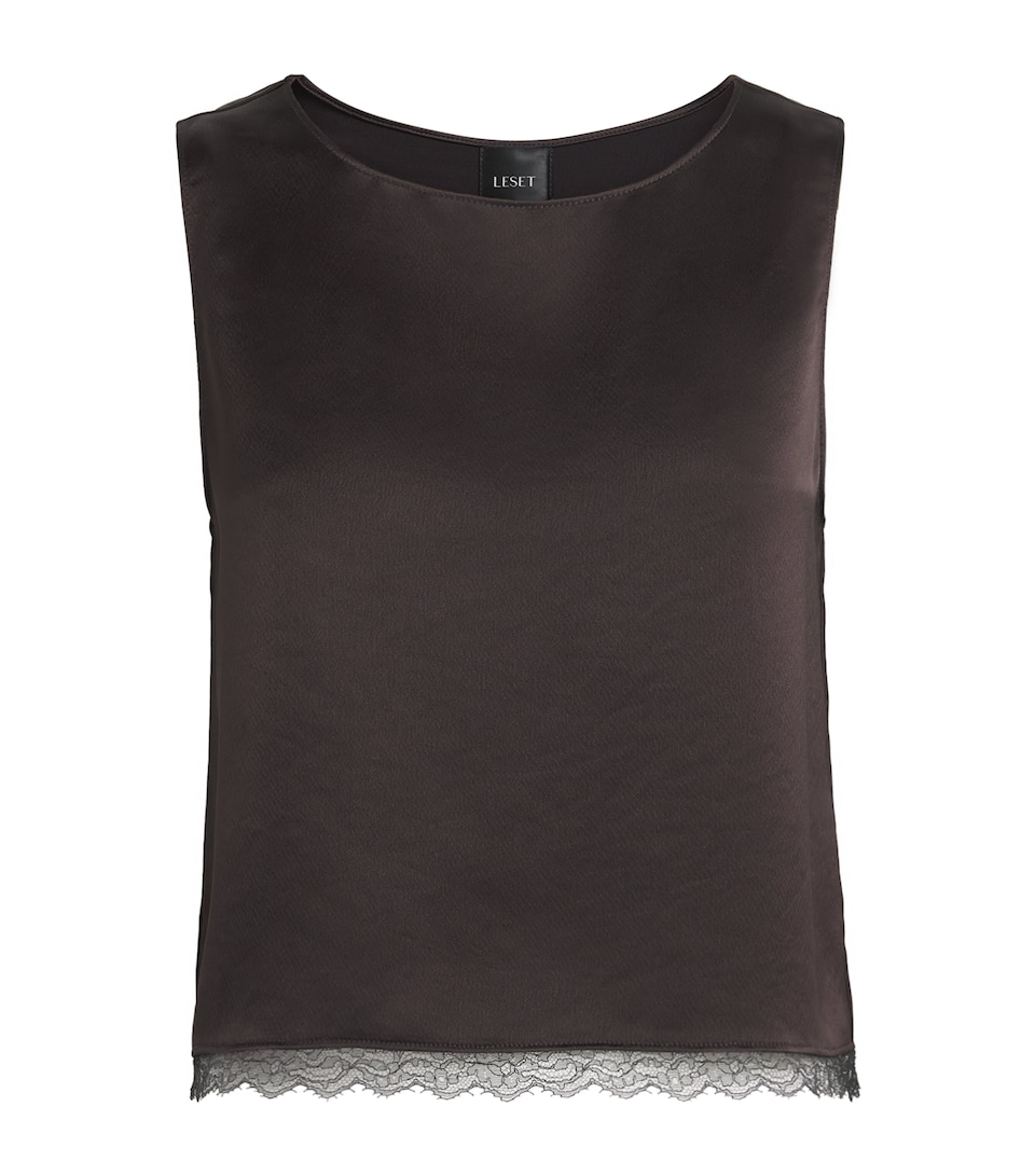 LESET Womens Lace-Trim Barb Tank Top Chocolate