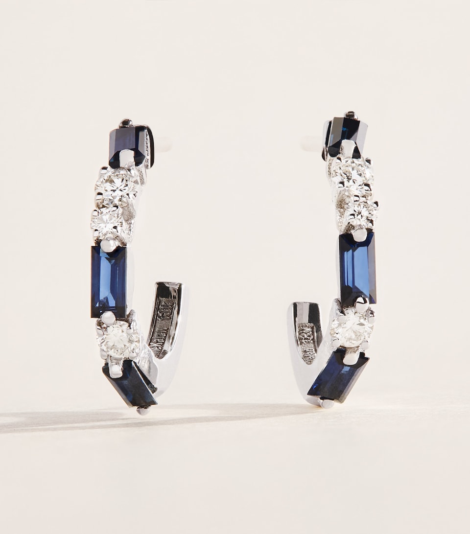 Suzanne Kalan White Gold, Diamond and Blue Sapphire Thin Mix Hoop Earrings Wg/db