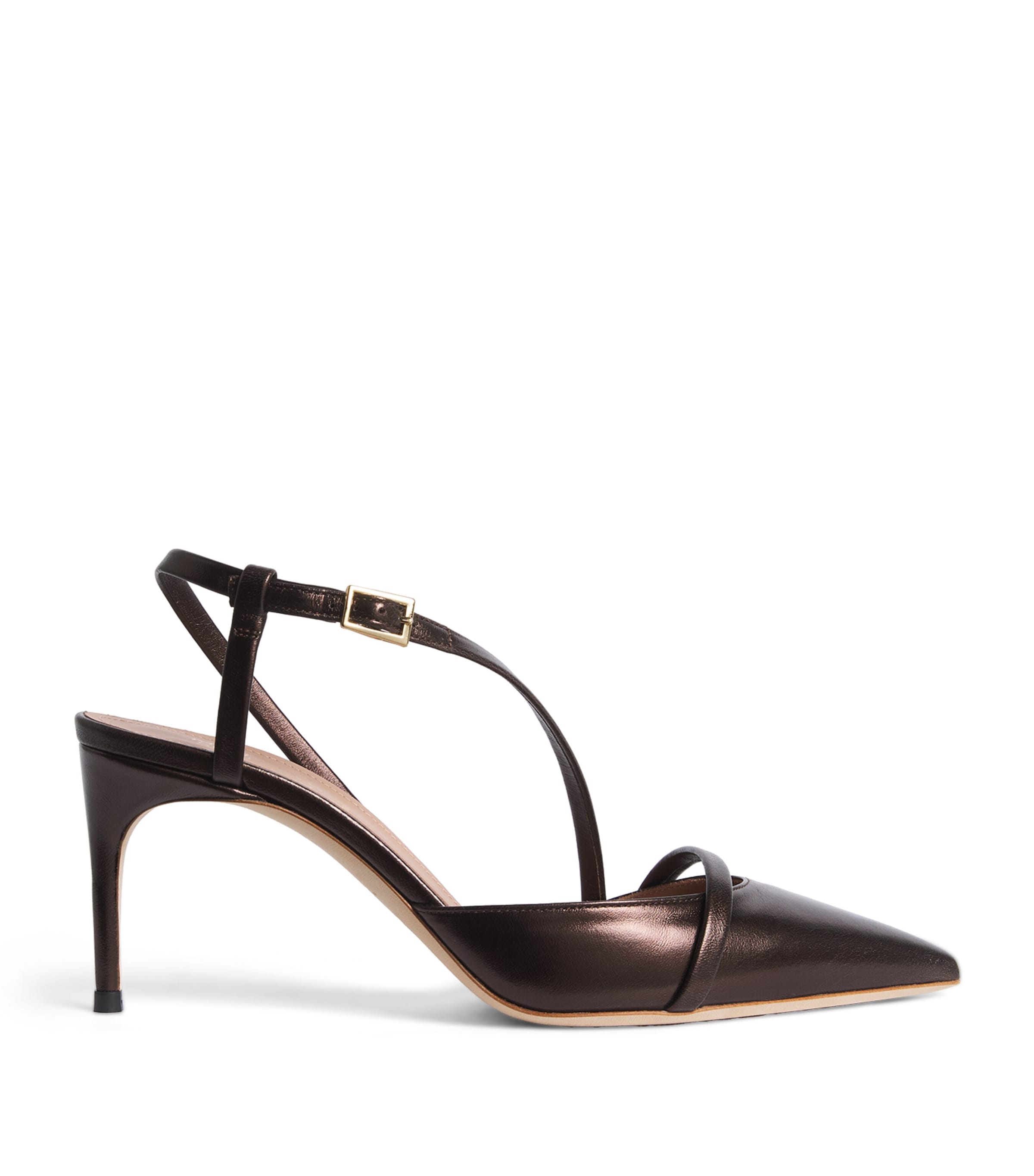 Malone Souliers Metallic Leather Valeria Slingback Pumps 70 Tobacco