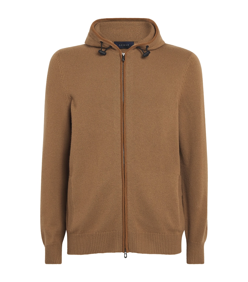 Sease Mens Cashmere Waythree Zip Hoodie Nut Brown