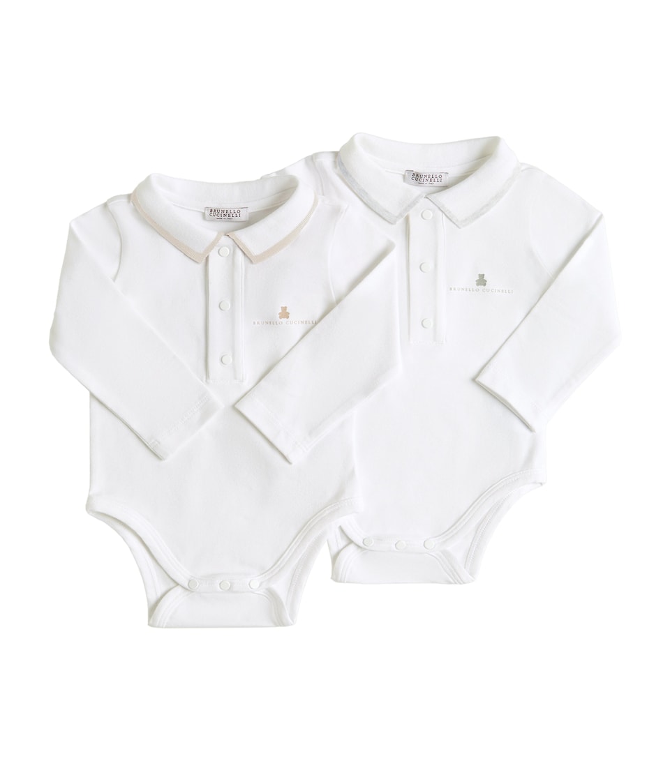 Brunello Cucinelli Kids Set of 2 Stretch-Cotton Baby Bernie Bodysuits (3-18 Months)