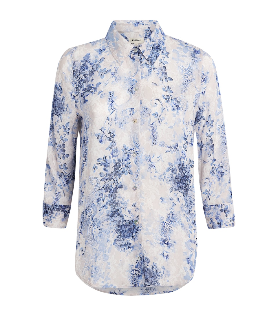 L'Agence Womens Satin Printed Camille Blouse Wtrclr Lace Psly