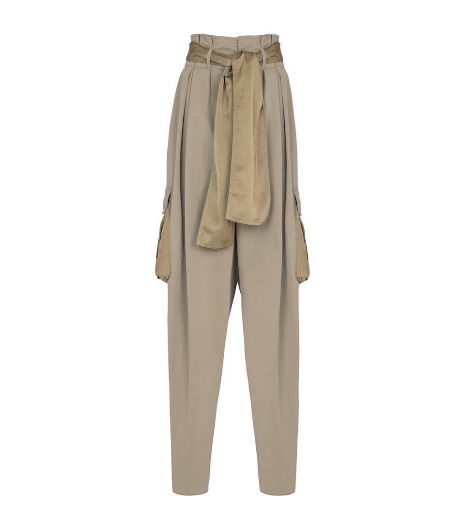 Balmain Womens Cotton-Blend High-Waisted Trousers Vert Pale
