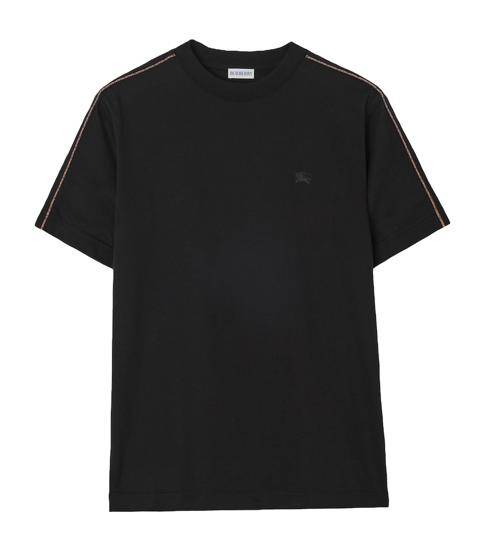 Burberry Mens Cotton Check-Piping Slim T-Shirt Black
