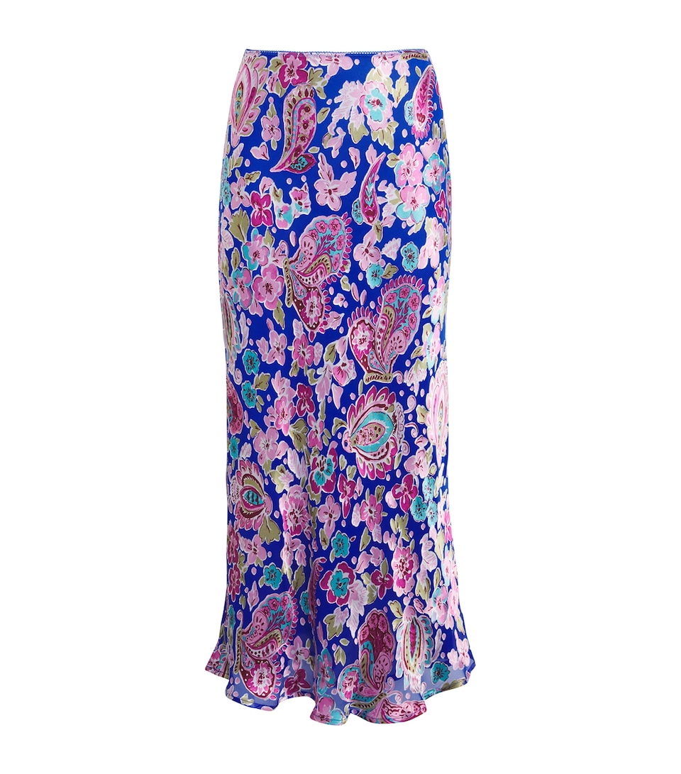 Satin-Silk Printed Ardith Midi Skirt
