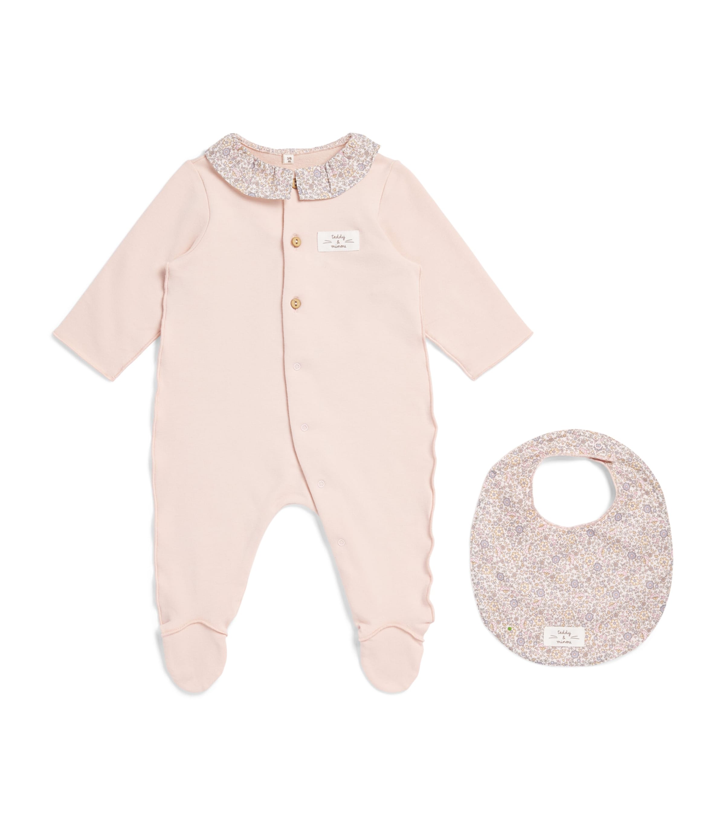 Teddy & Minou Cotton All-in-One and Bib Set (0-12 Months) Smoothie Pink