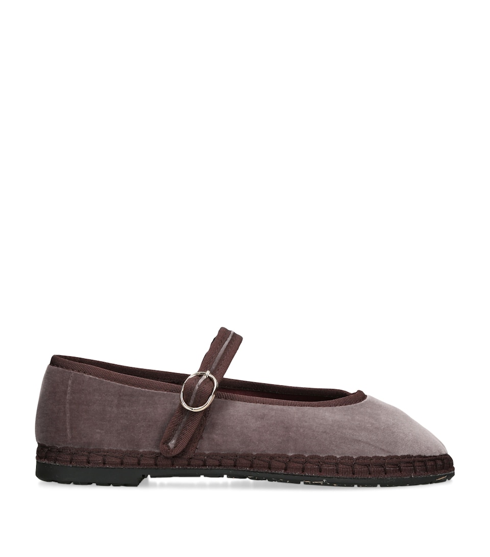 Flabelus Velvet Pierre Mary Jane Flats Taupe Comb