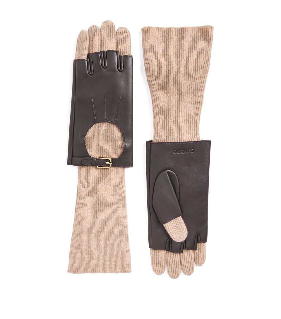 Wool-Blend Leather-Trim Gloves