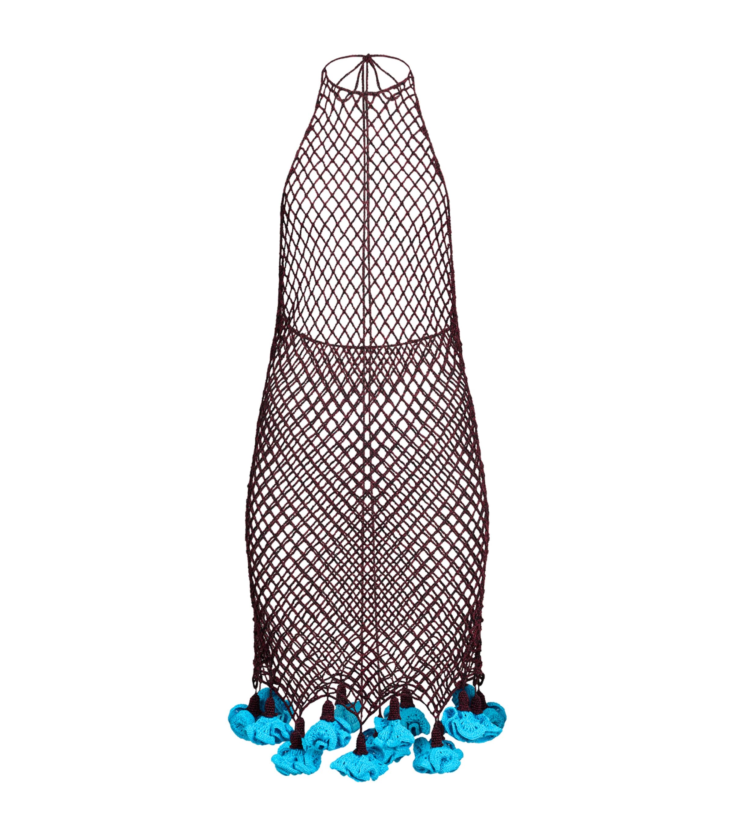 Alaïa Womens Net Floral Crochet Halterneck Mini Dress Burgundy/blue