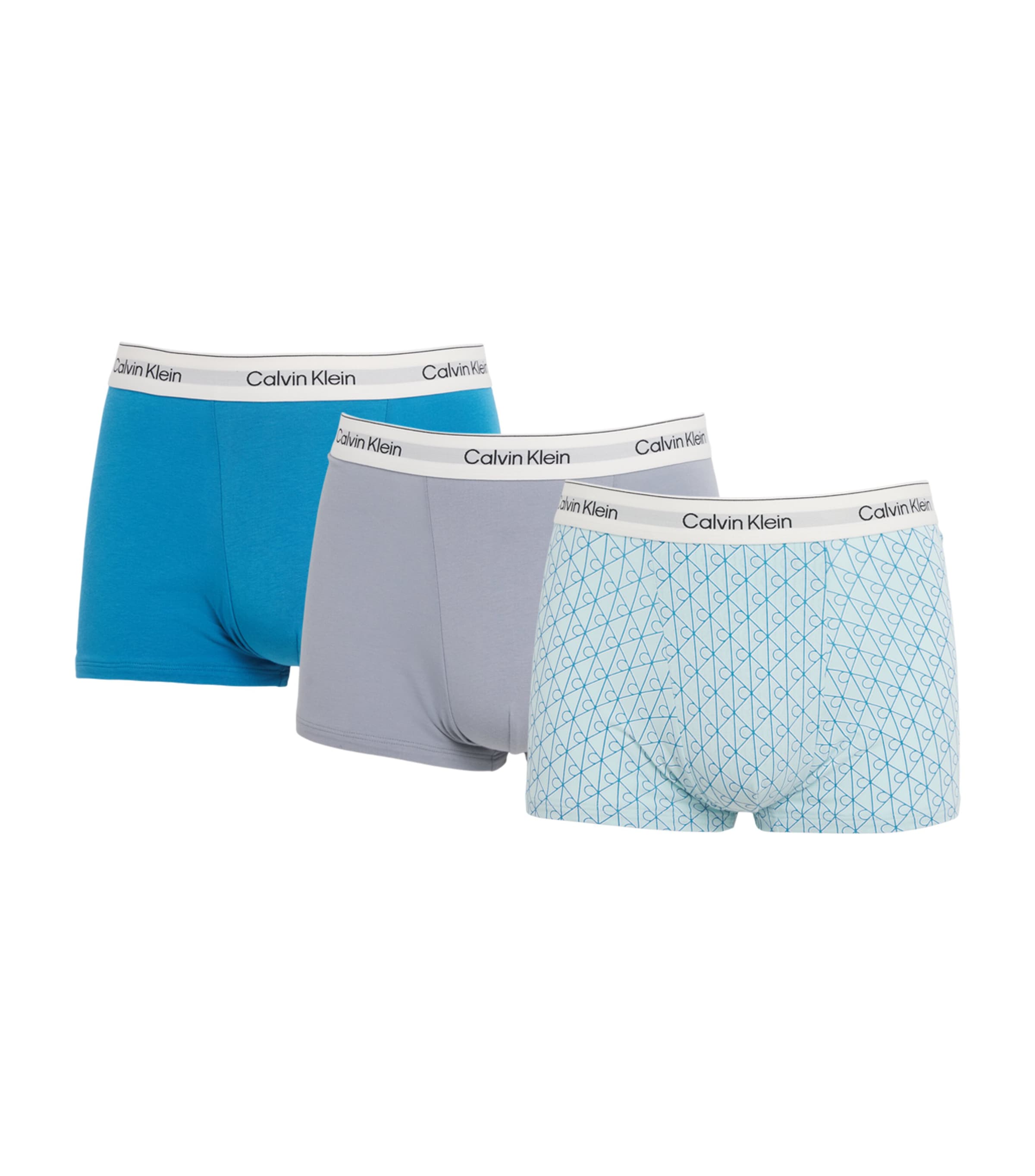 Calvin Klein Mens Stretch-Cotton Relaxed Icon Trunks (Pack of 3) Misty Grey/blue