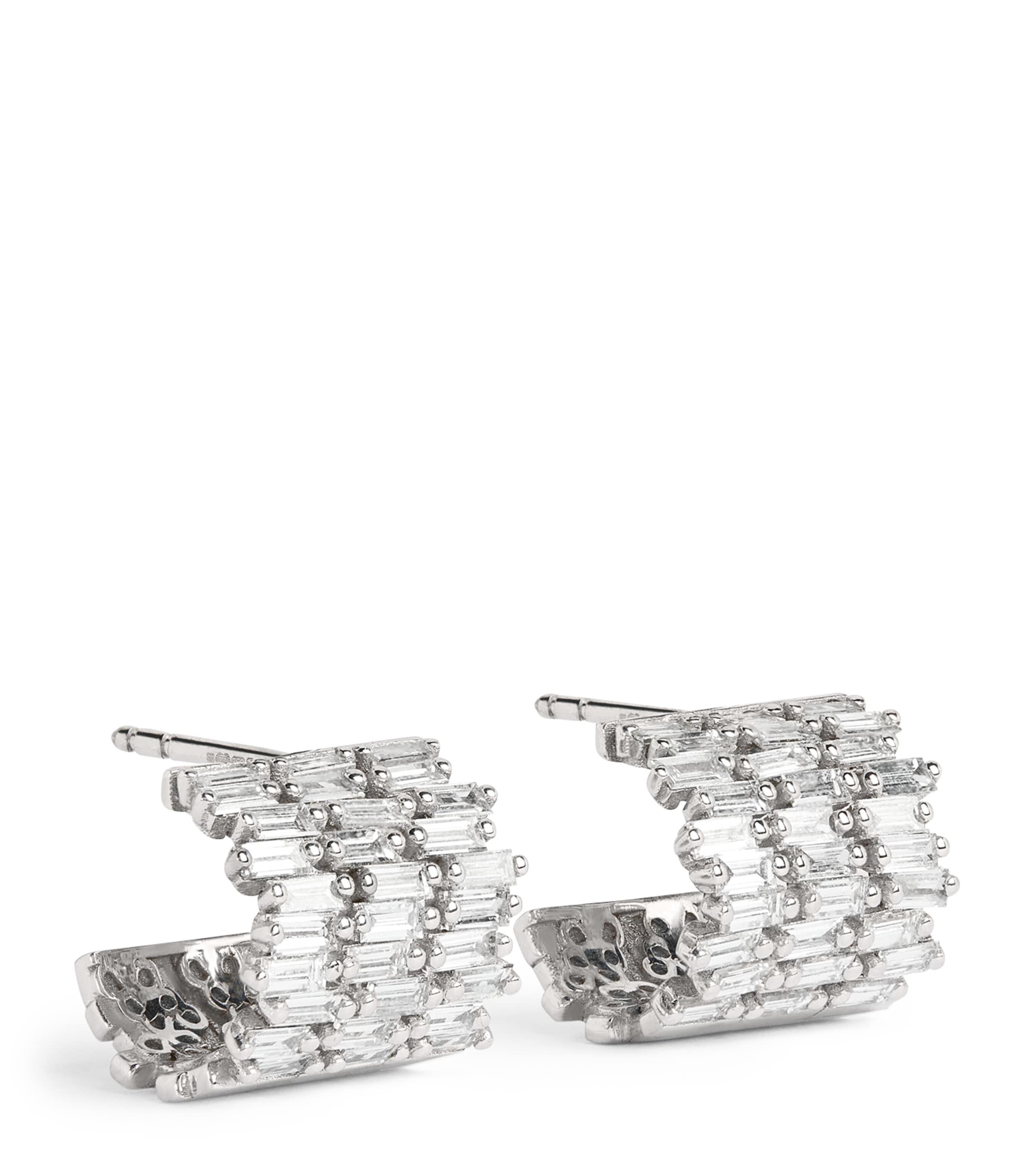 Suzanne Kalan White Gold and Diamond Infinite Three-Row Hoop Earrings Wg/wd