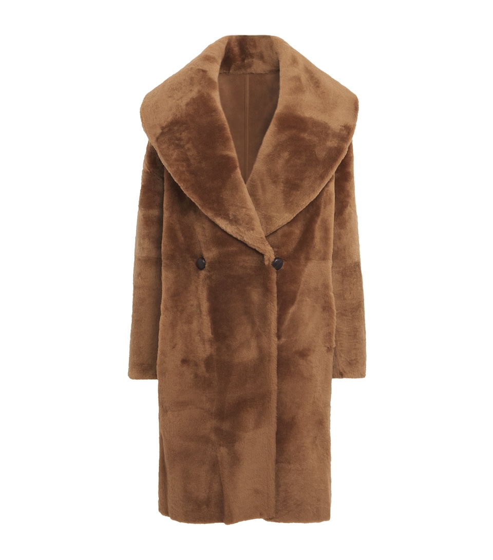 Lafayette 148 Womens Shearling Reversible Shawl-Collar Coat Vicuna