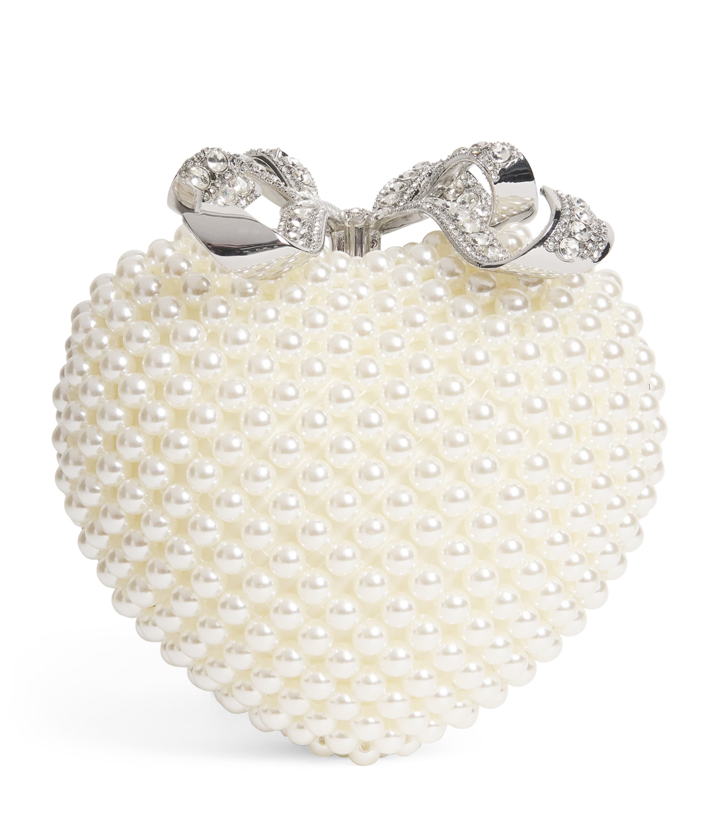 Pearl-Embellished Heart Clutch Bag