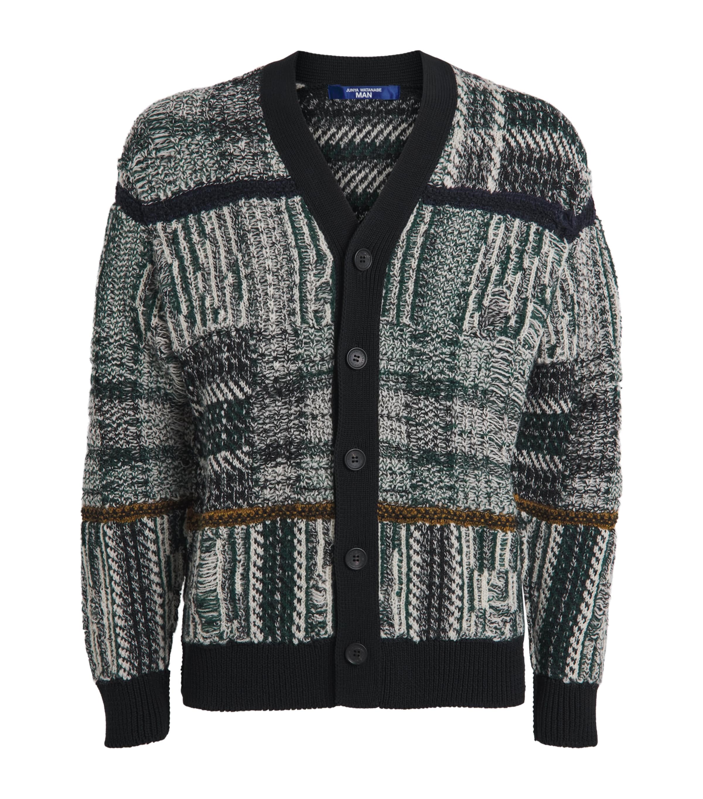 Junya Watanabe MAN Mens Wool-Cotton Textured-Knit Cardigan Black Greern