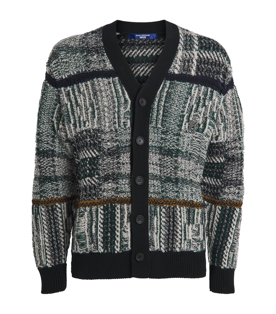 Junya Watanabe MAN Mens Wool-Cotton Textured-Knit Cardigan Black Greern