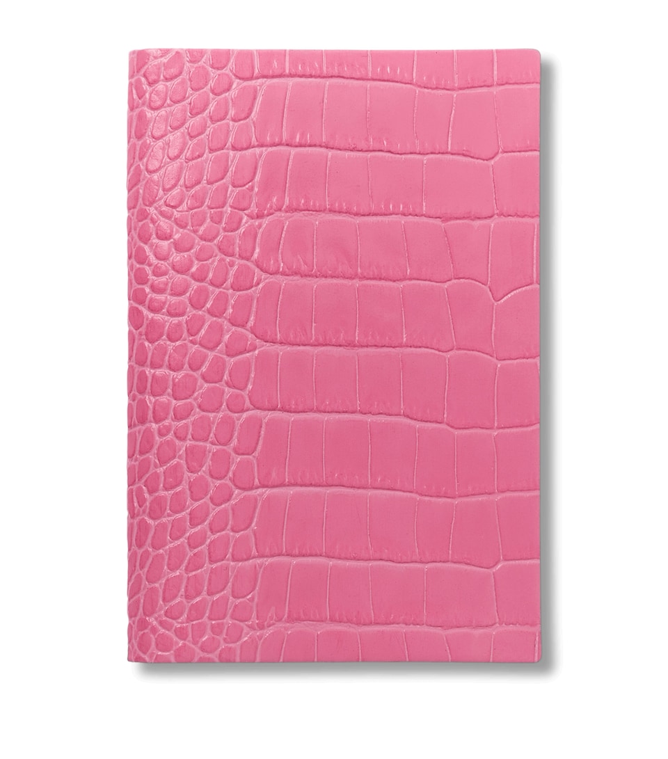 Smythson Leather Croc-Embossed Chelsea Notebook Flamingo