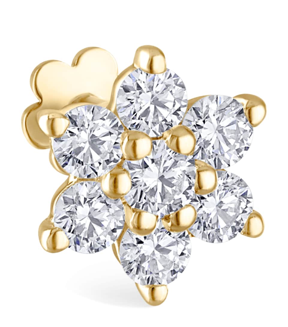 Yellow Gold Diamond Flower Threaded Stud Earring (7mm)