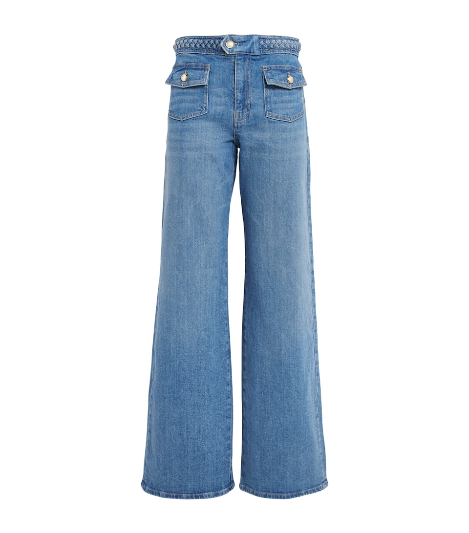 Maje Womens Braided High-Rise Flared Jeans Blue