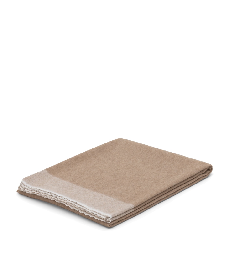 Begg x Co Cashmere Arran Border Blanket (150cm x 200cm) White Natural