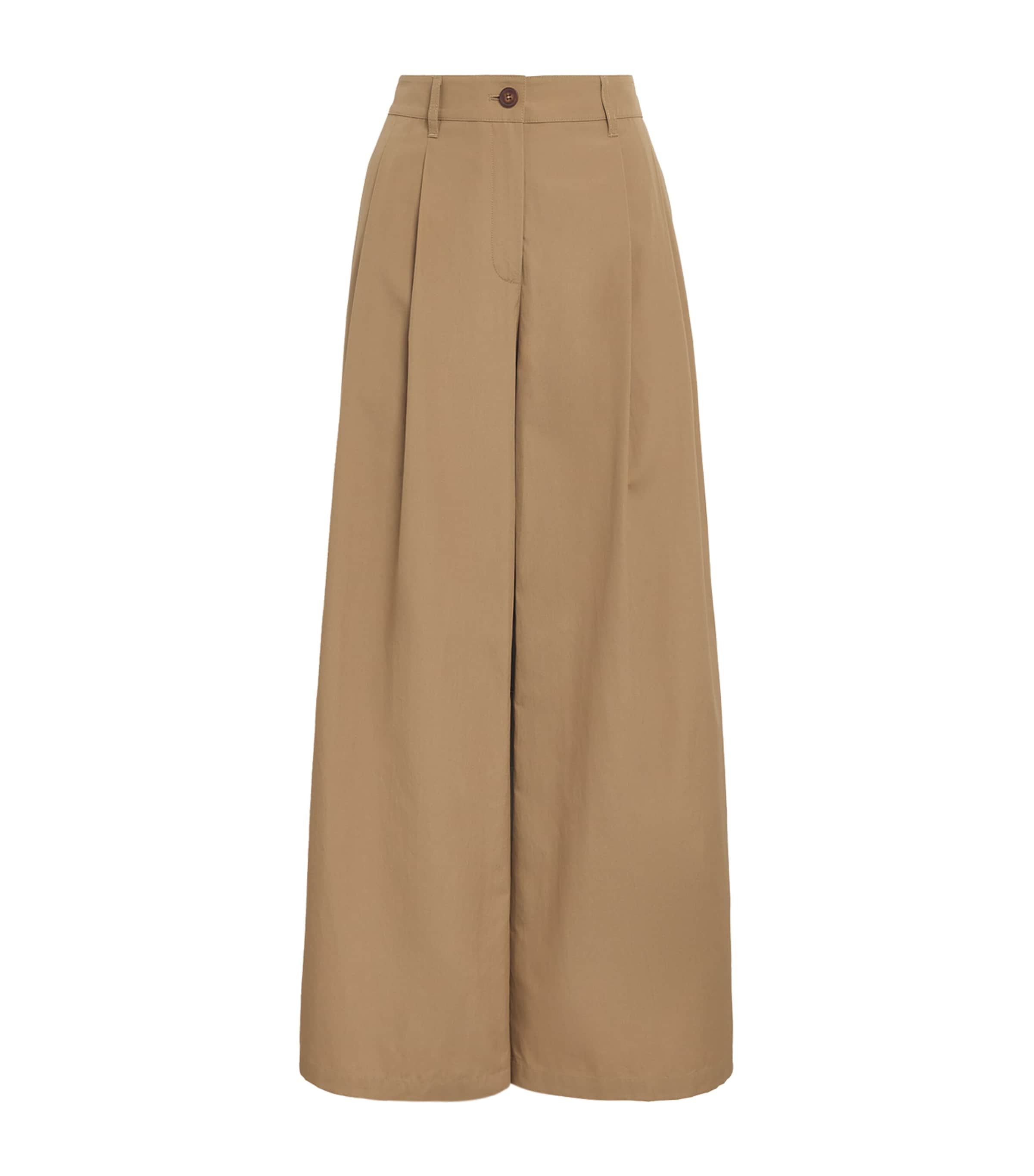 Lafayette 148 Womens Cotton Plated Wide-Leg Trousers Cadkh Cadet Khaki