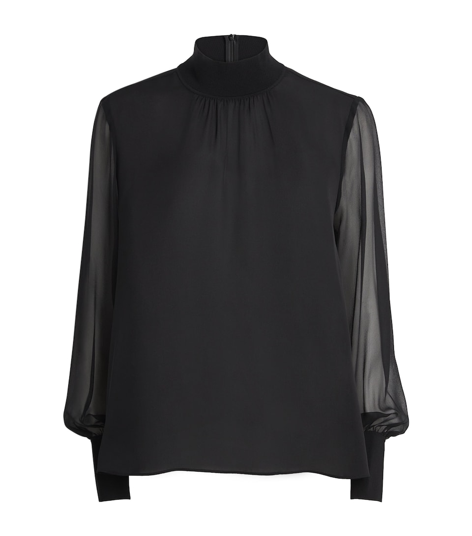 Silk Sheer-Sleeve Blouse