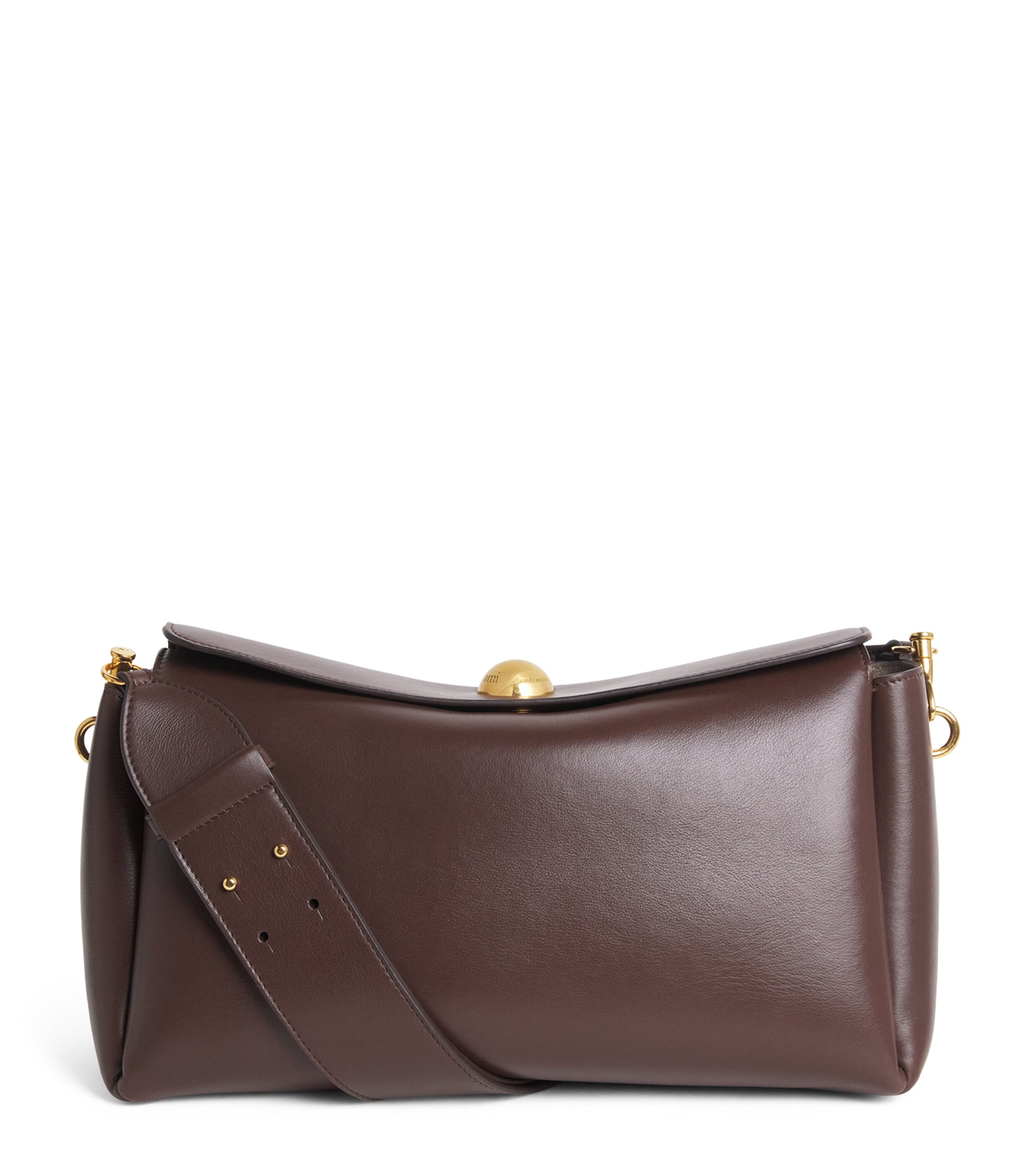 AMI Paris Medium Leather Carrousel Shoulder Bag Chocolat