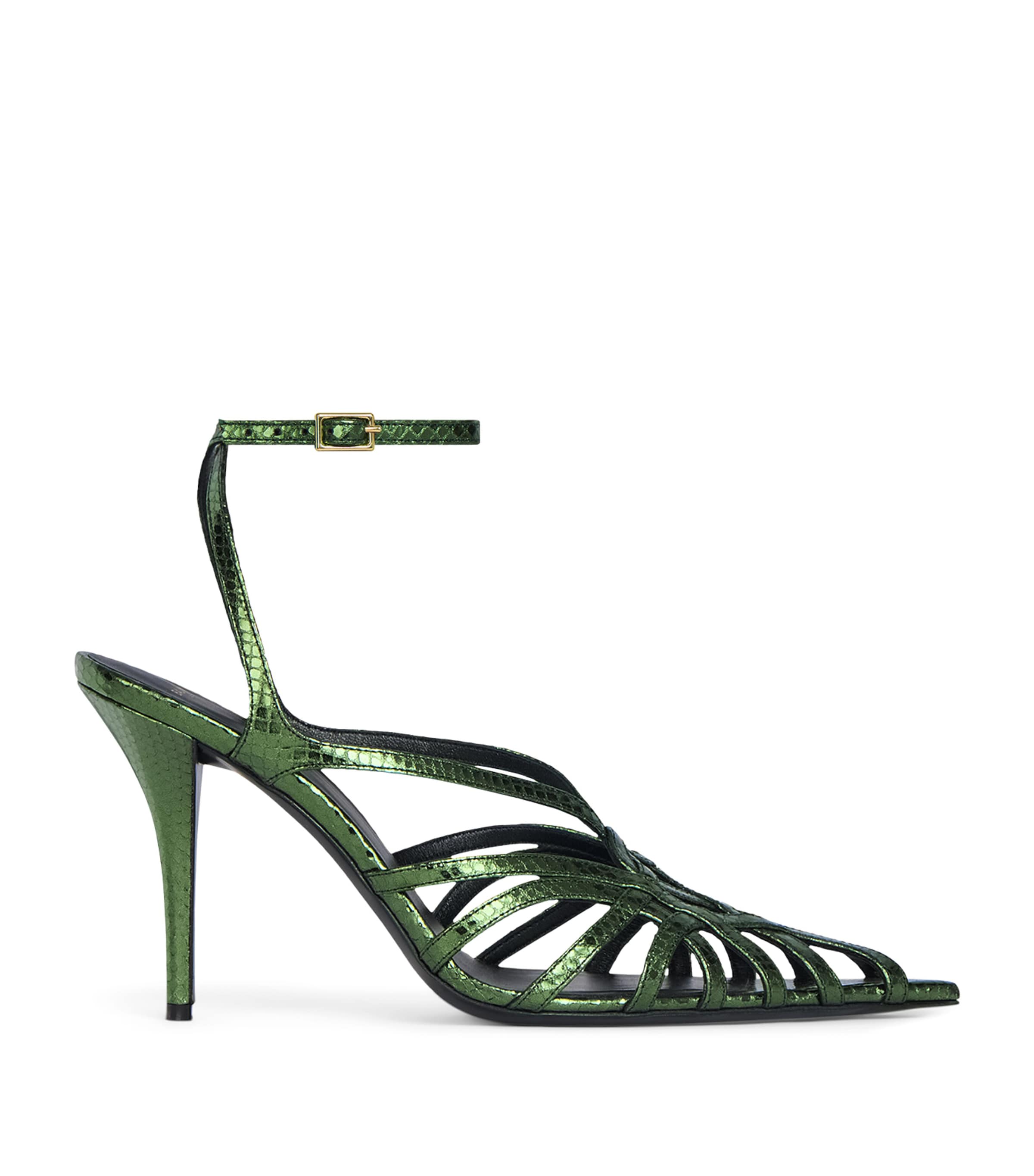 Balmain Python-Effect Leather Heeled Sandals Peridot