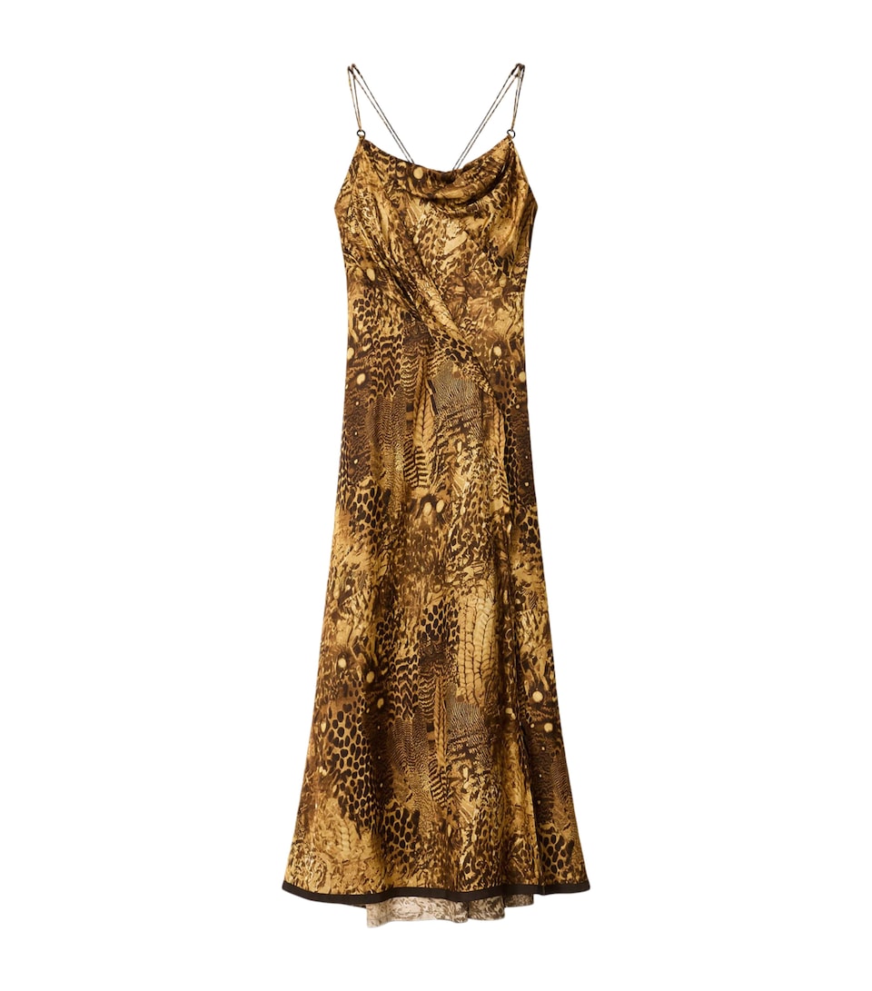 AllSaints Womens Animal Print Claire Midi Dress Blixa Gold