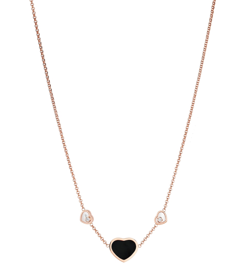 Rose Gold, Diamond and Onyx Happy Hearts Pendant