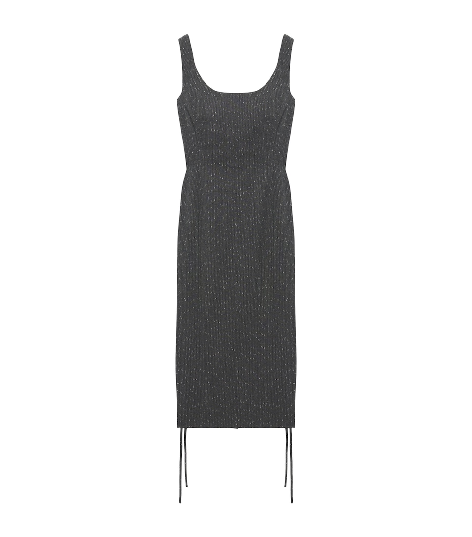 McQueen Womens Wool Metallic-Pinstripe Midi Dress