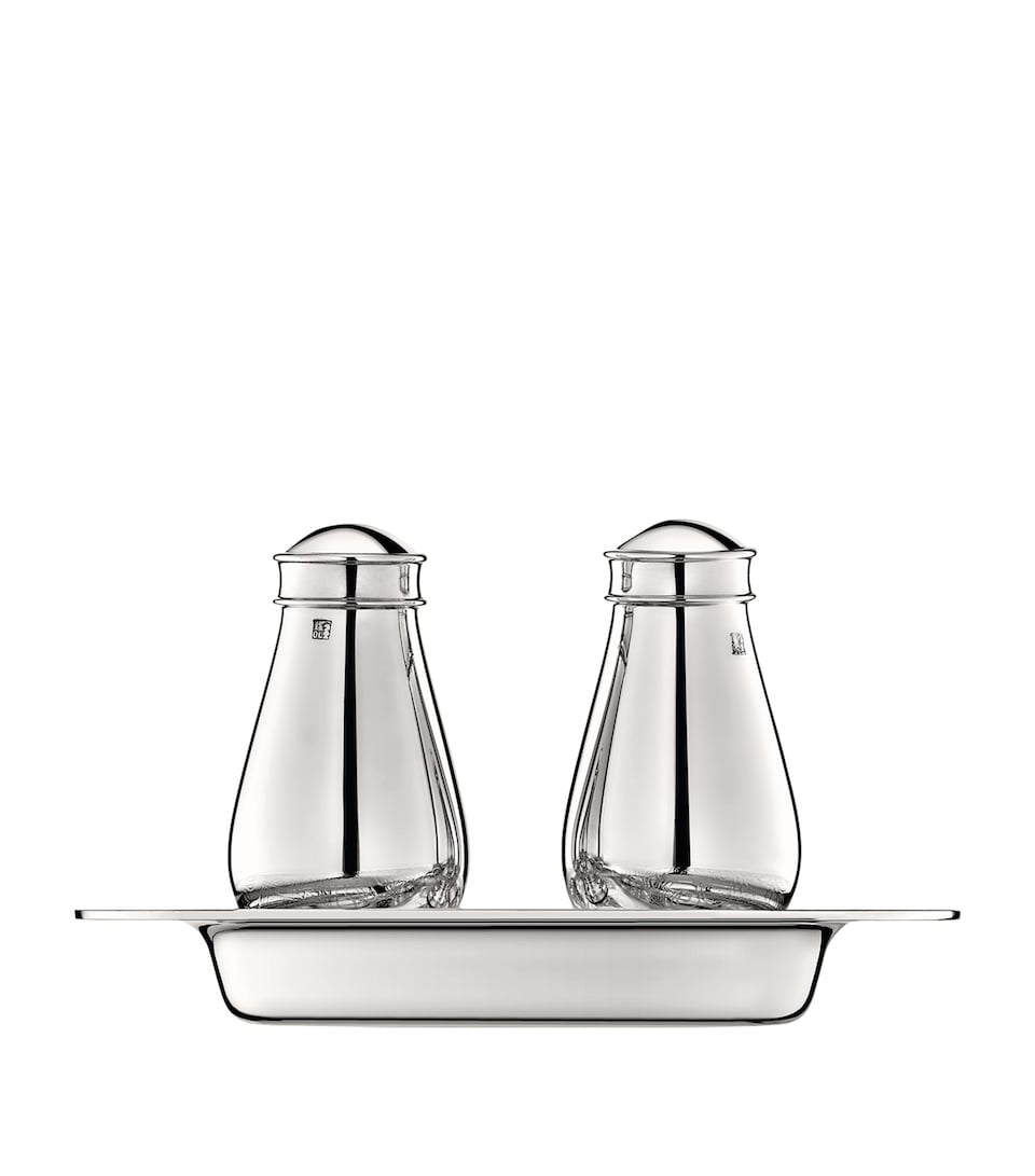Silver-Plated Jardin d’Eden Salt and Pepper Shakers with Tray