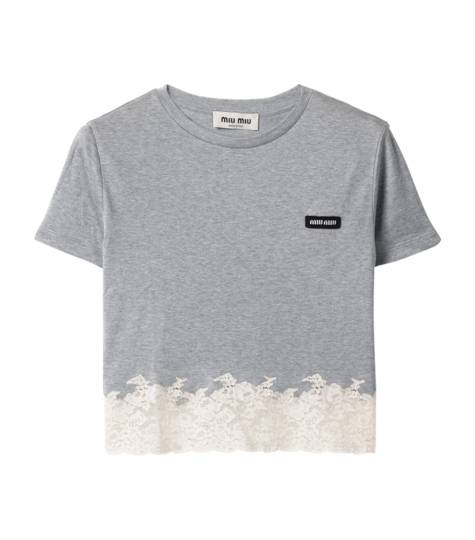 Miu Miu Womens Recycled Silk Cropped T-Shirt Grey