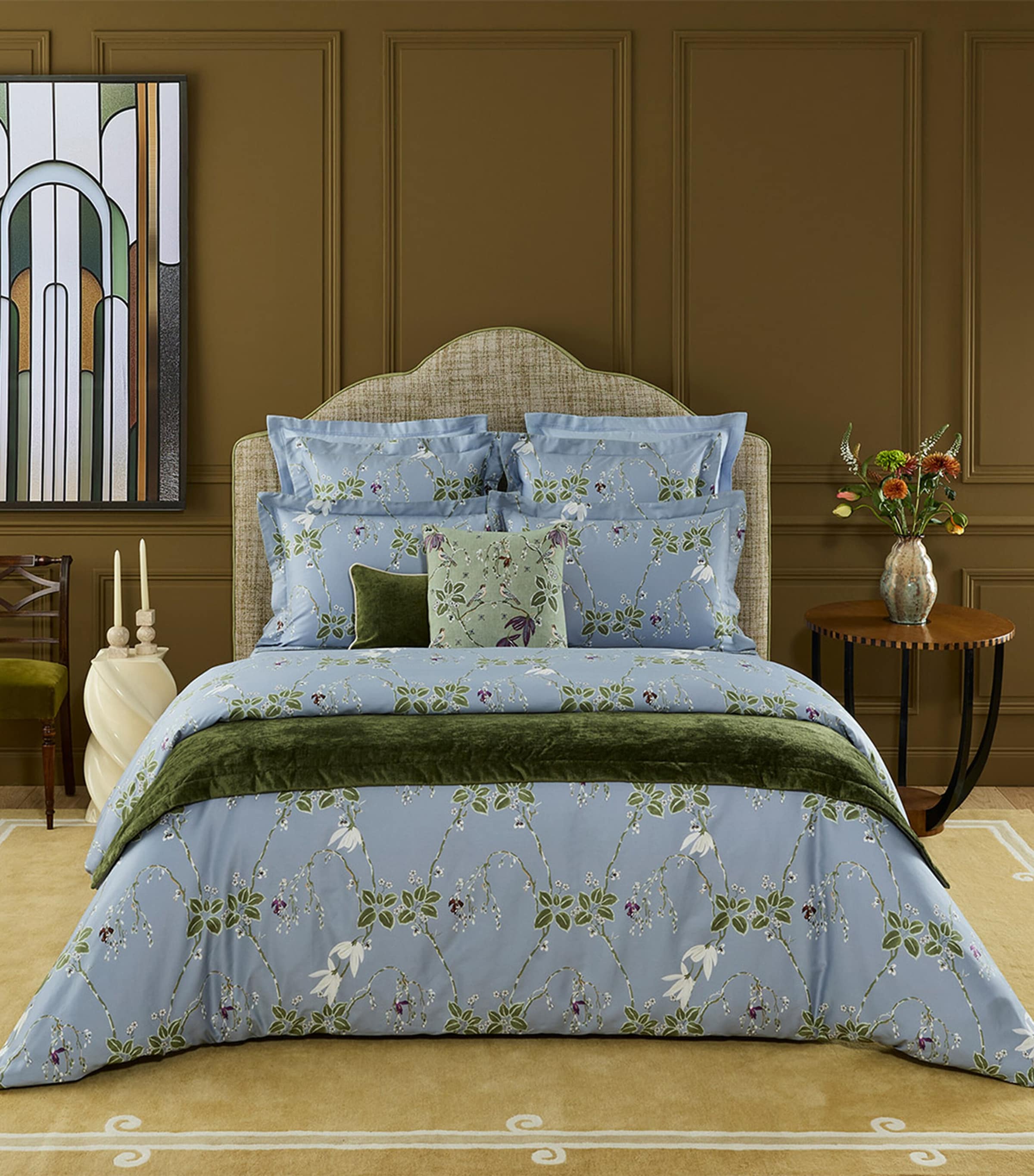 Yves Delorme Organic Cotton Rameau King Fitted Sheet (150cm x 200cm) Blue