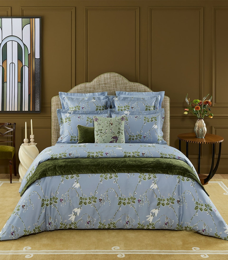 Yves Delorme Organic Cotton Rameau King Fitted Sheet (150cm x 200cm) Blue