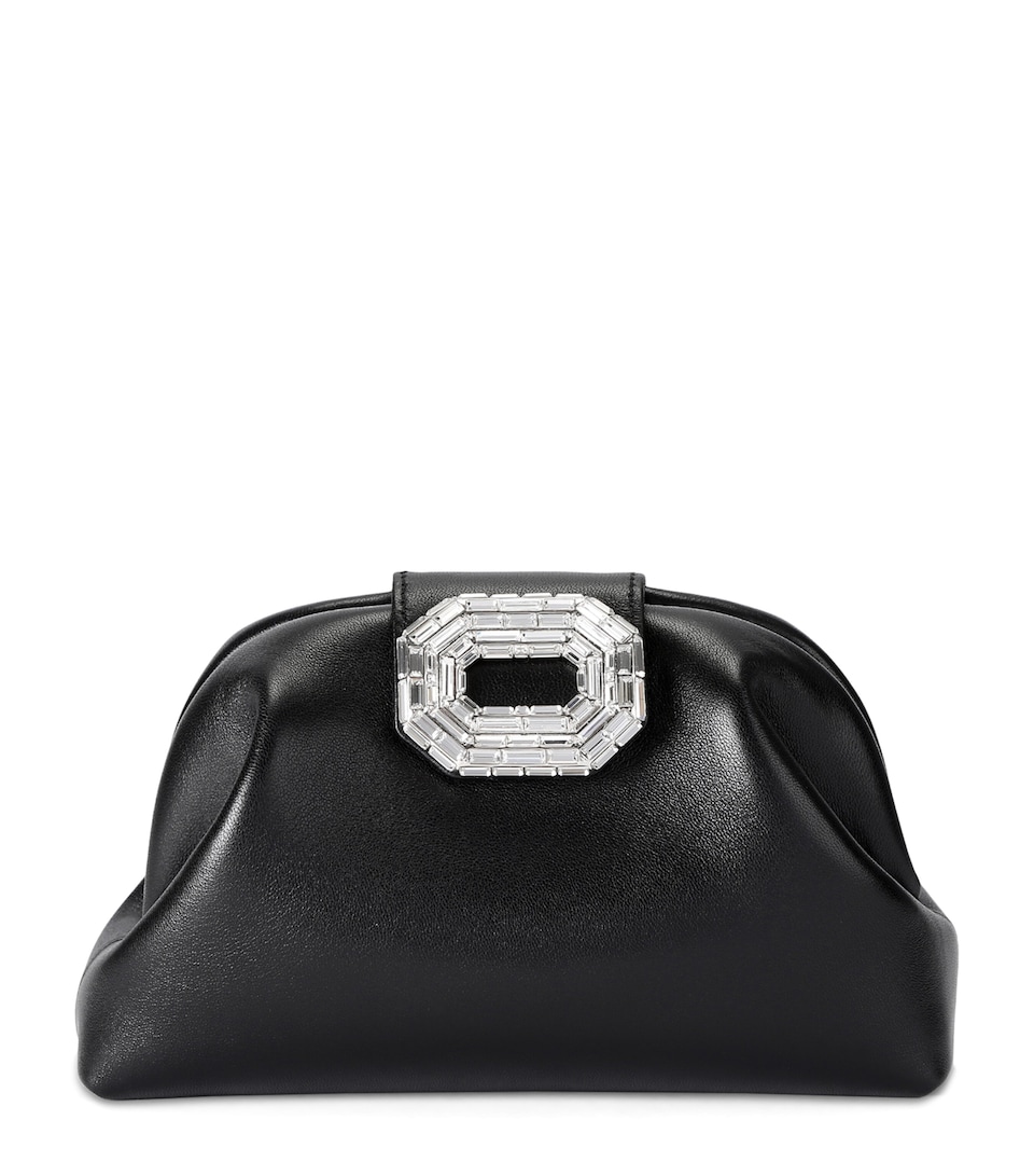 Amina Muaddi Nappa Leather Camelia Clutch Bag Black
