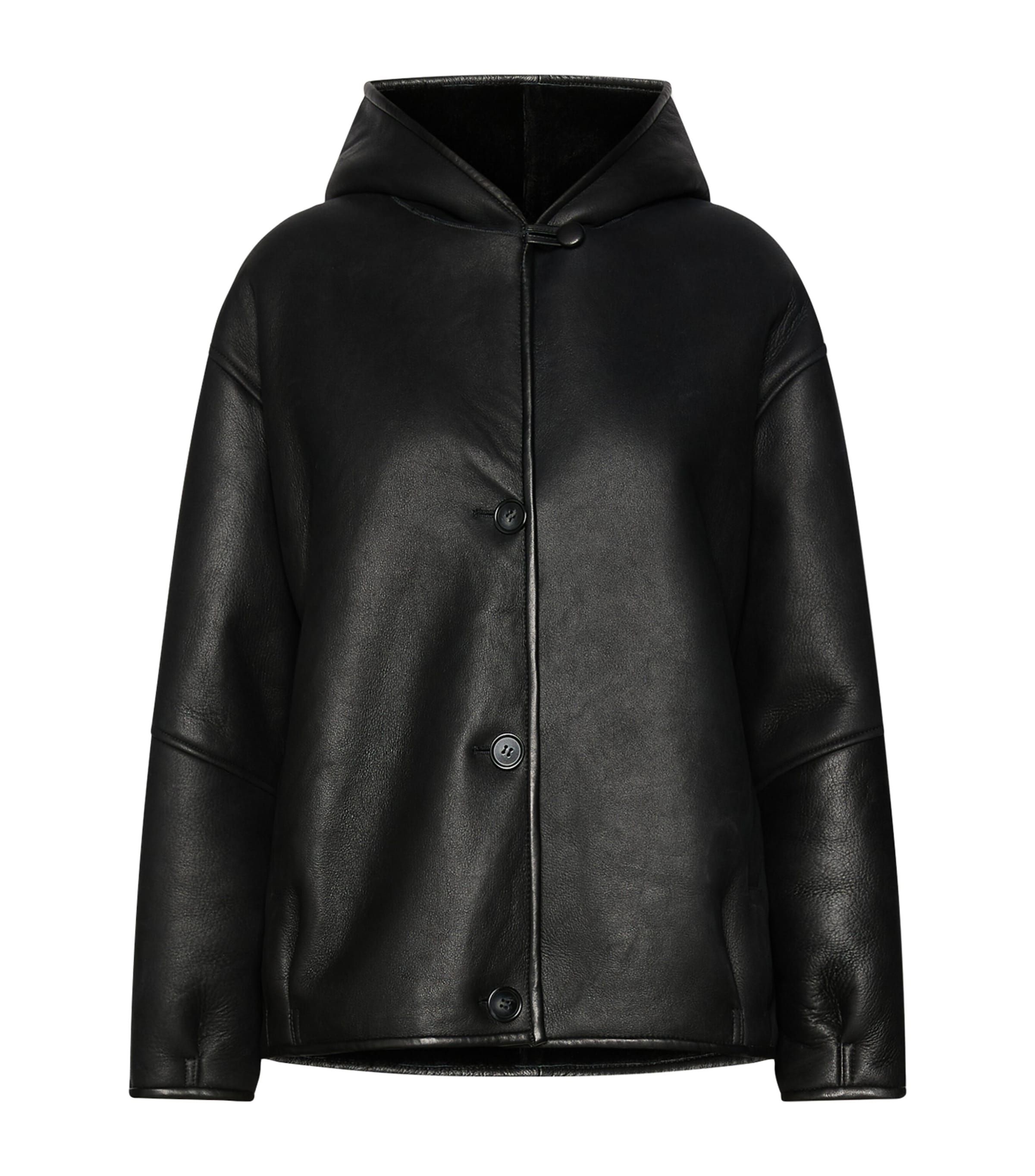 Marella Womens Ram Leather Hooded Jacket Black