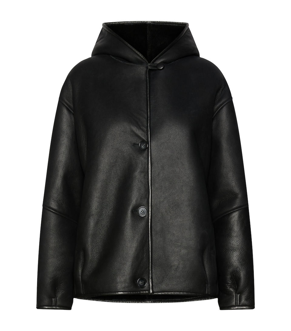 Marella Womens Ram Leather Hooded Jacket Black