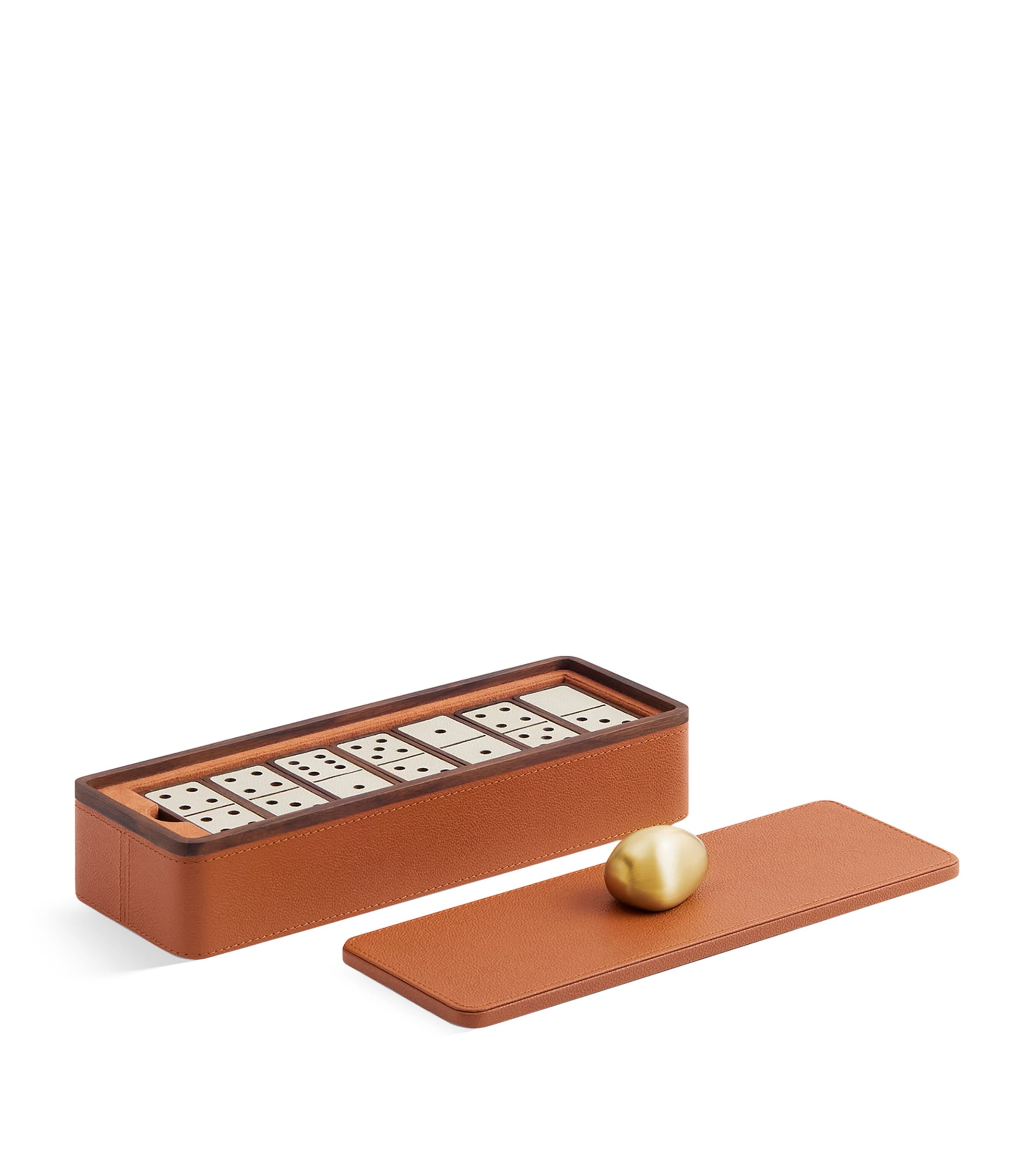 Assouline Leather Pebble Dominoes Set Camel