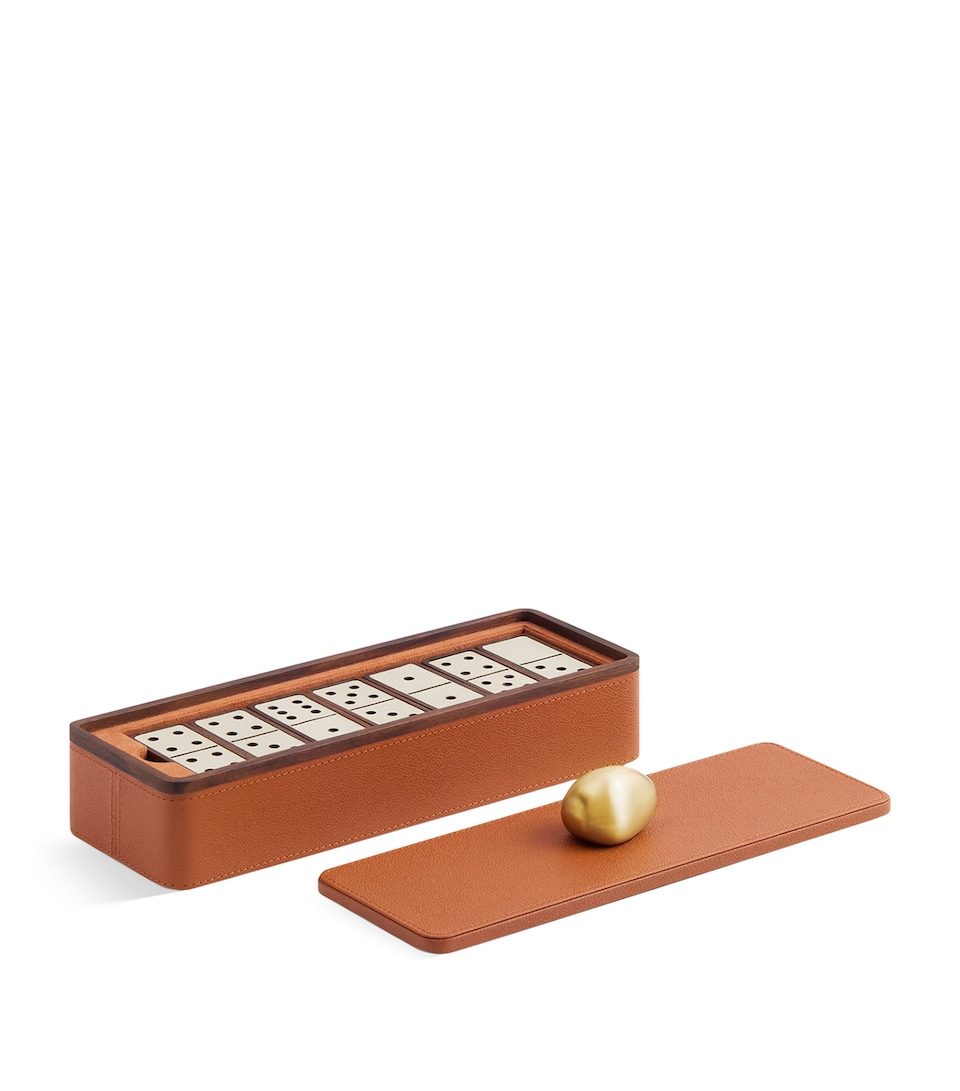 Assouline Leather Pebble Dominoes Set Camel