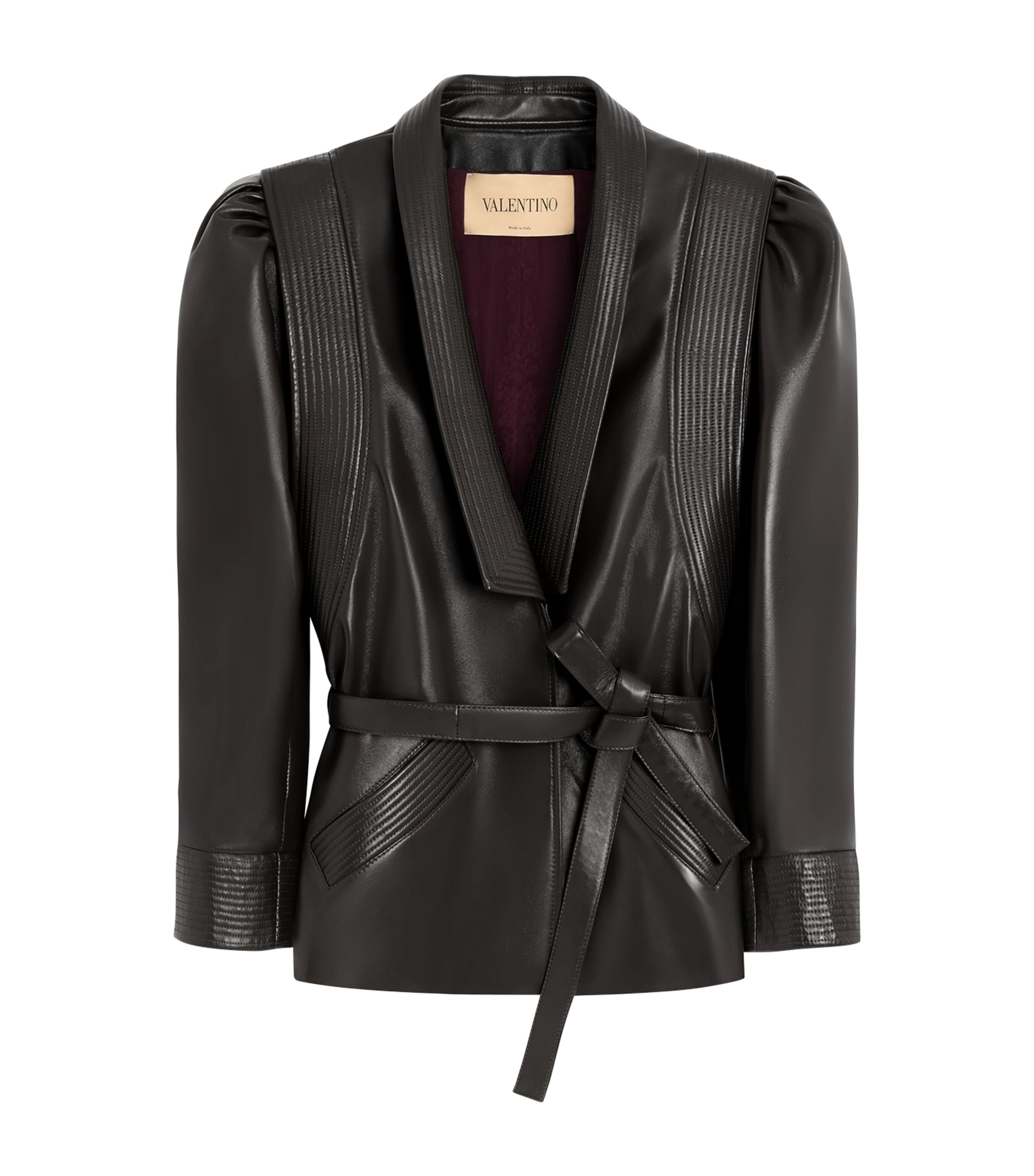 Valentino Womens Leather Tie-Detail Jacket
