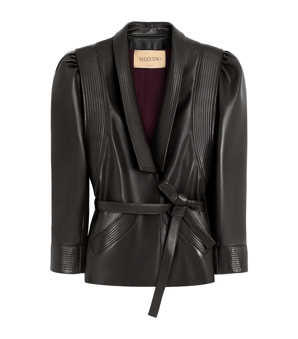 Valentino Womens Leather Tie-Detail Jacket