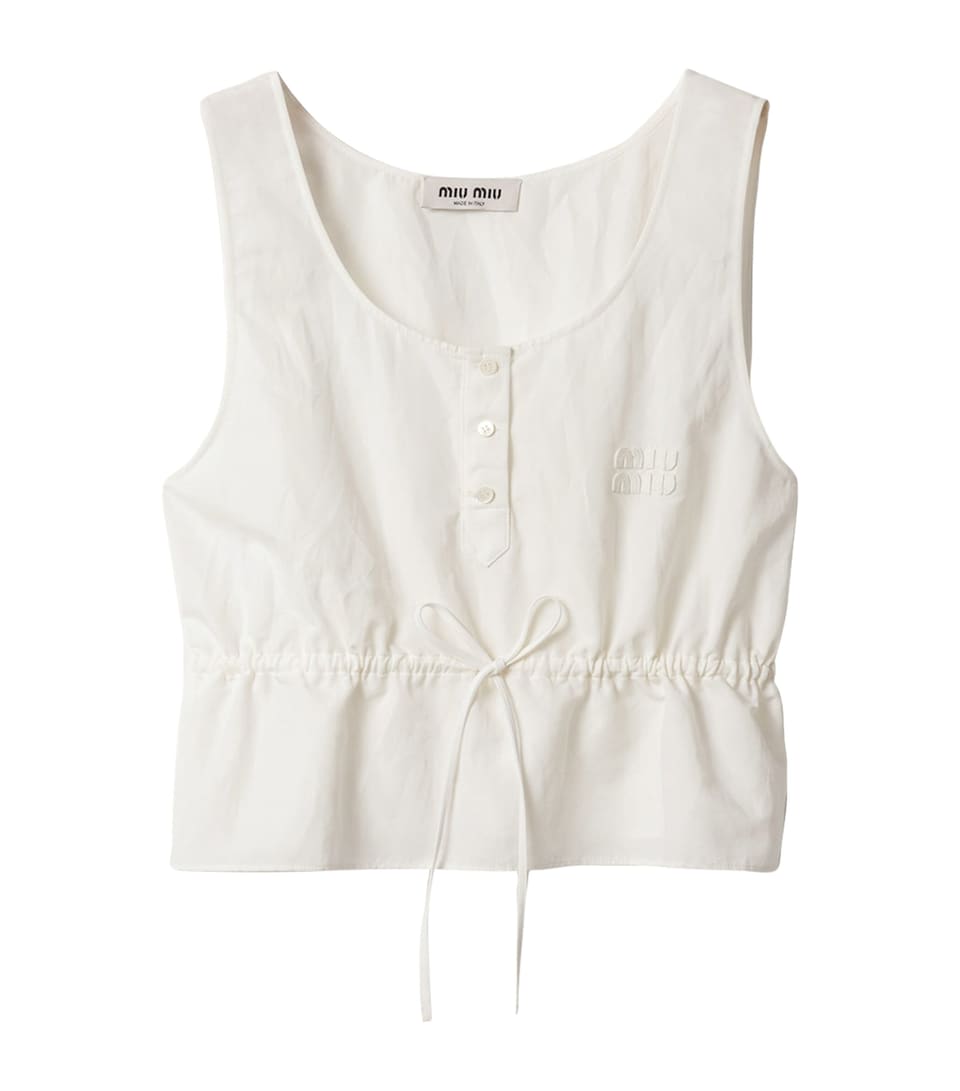 Miu Miu Womens Cotton-Linen Sleeveless Top White