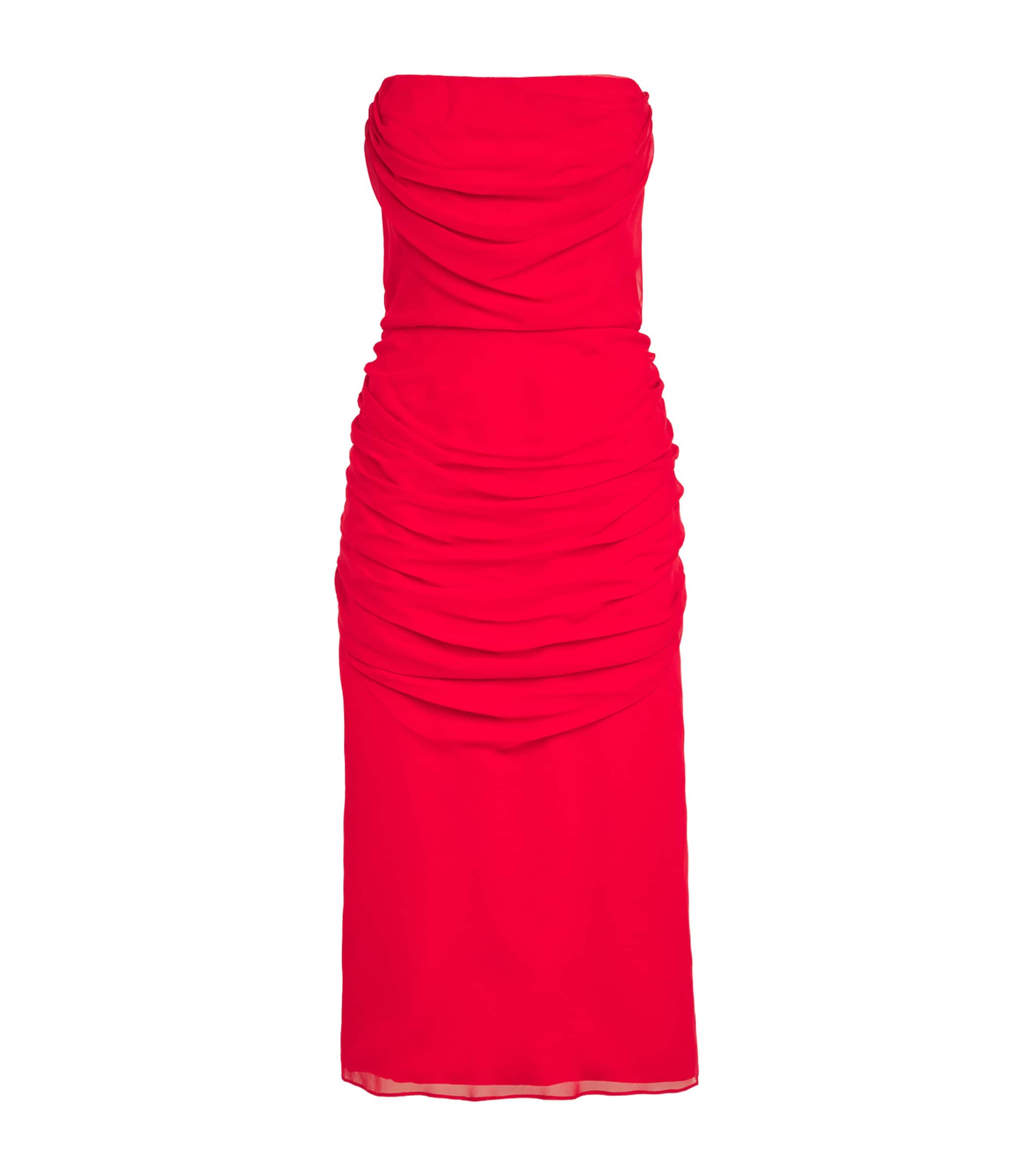 Carolina Herrera Womens Silk Strapless Draped Midi Dress Herrera Red