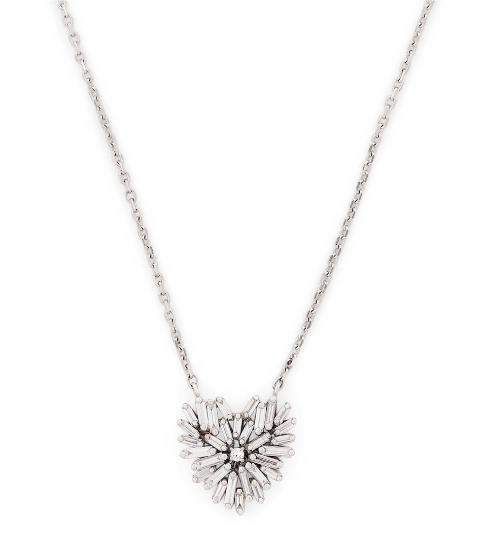 White Gold and Diamond Small Heart Pendant Necklace