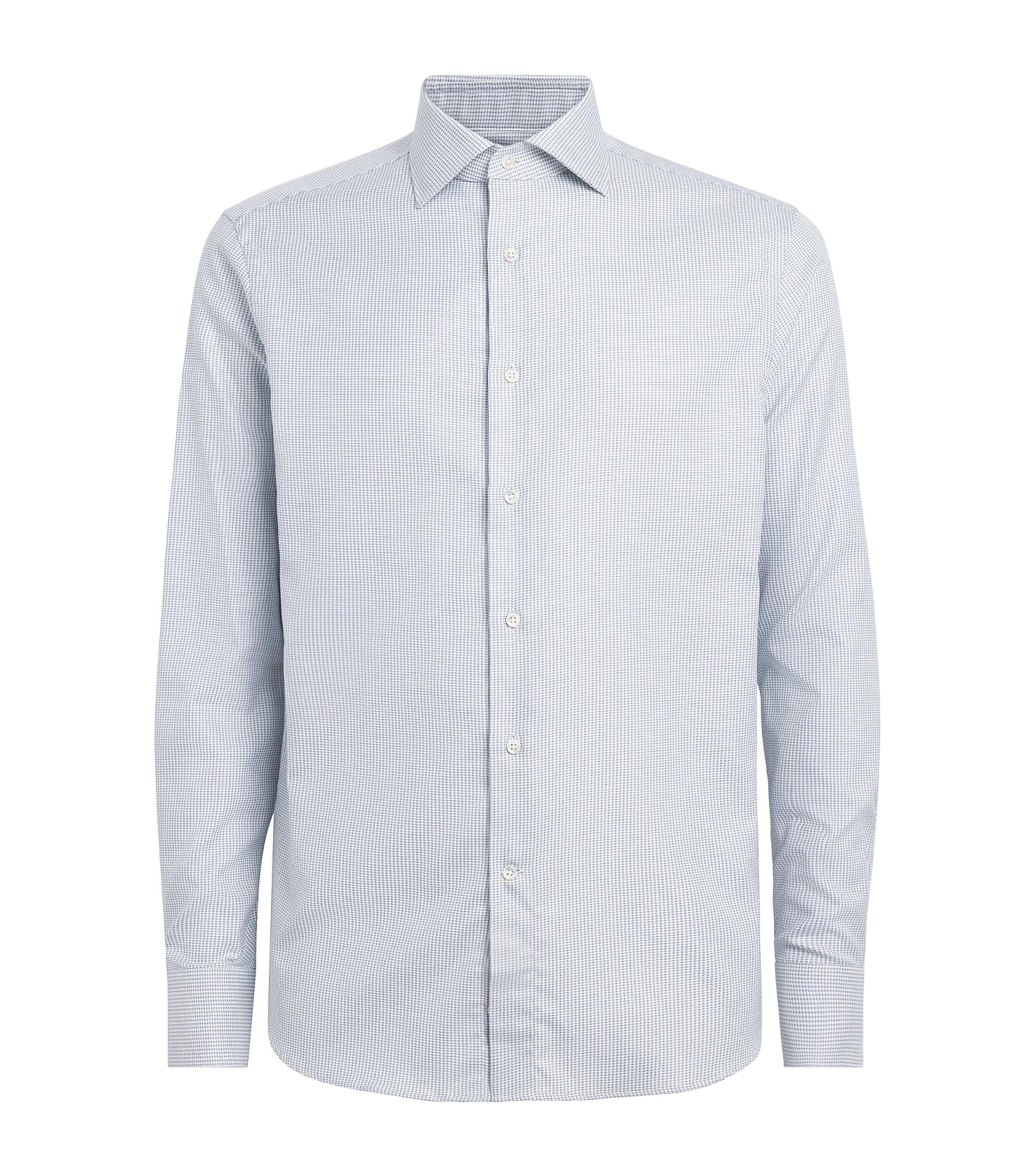 Canali Mens Cotton Houndstooth Shirt Green