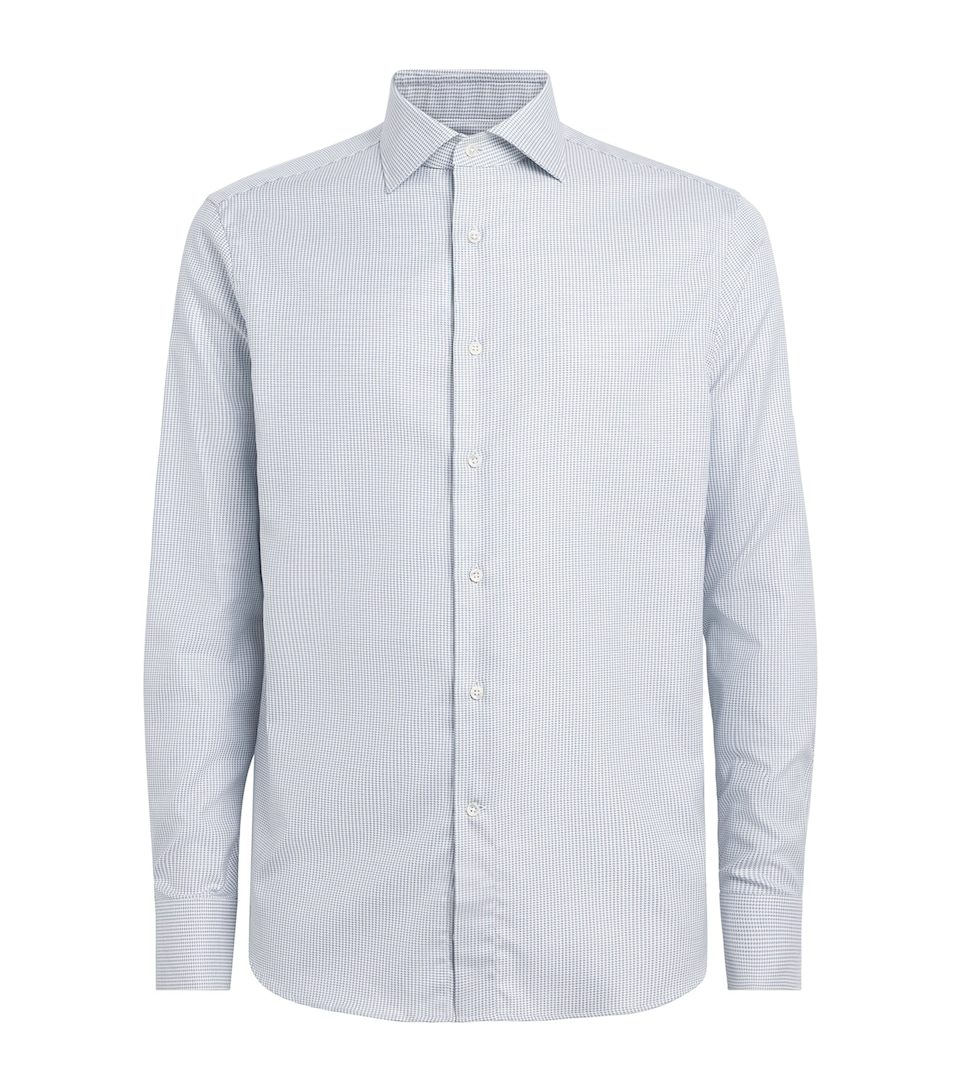 Canali Mens Cotton Houndstooth Shirt Green