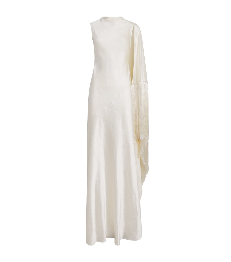 Self-Portrait Womens Satin Fringe Maxi Dress Cream