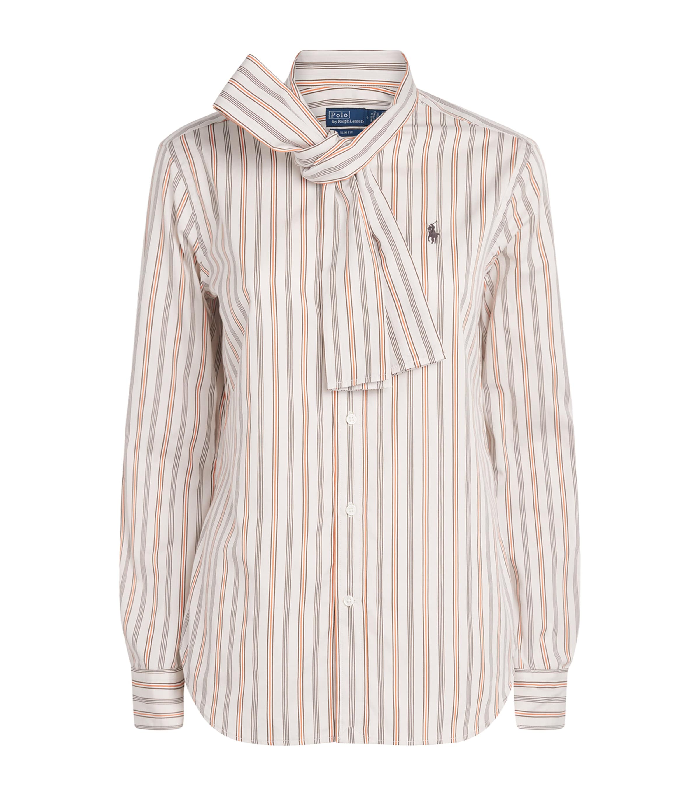 Polo Ralph Lauren Womens Cotton Tie-Neck Slim-Fit Shirt Crm Brwn Rd