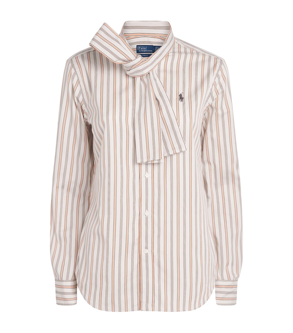 Polo Ralph Lauren Womens Cotton Tie-Neck Slim-Fit Shirt Crm Brwn Rd
